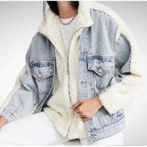 BLANKNYC Mixed Media Sherpa Faux-Fur Shell Jacket Oversized Fit Sz XS